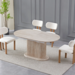 Ensemble Table Extensible Chaises Inaya Travertin Beiges Pieds Bois