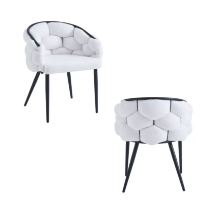Lot 2 Chaises Salle à Manger Ballon Doudou Blanc Pieds Métal Noir 65x68x78cm
