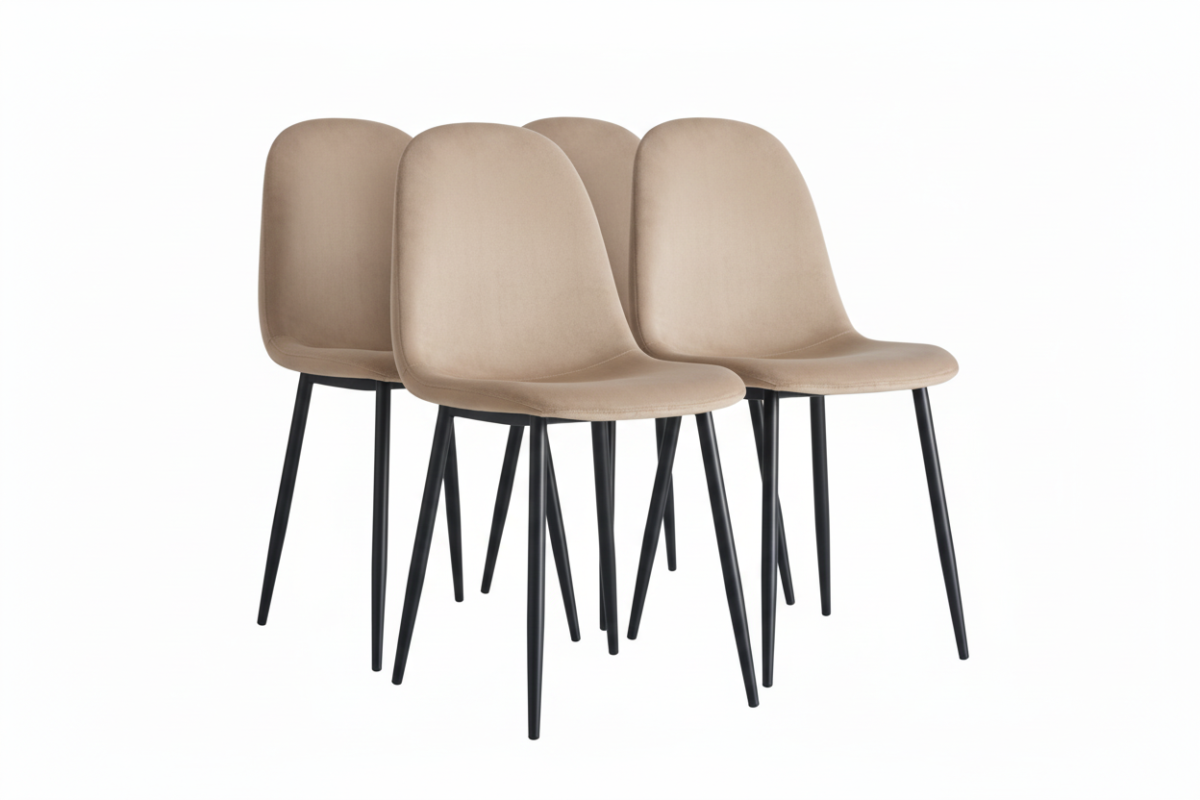 Lot de 4 chaises scandinaves velours taupe pieds métal noir 43,5x40x87cm