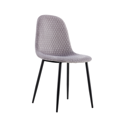 Lot 4 Chaises Salle à Manger Scandinave Alvéole Velours Gris Pieds Métal Noir