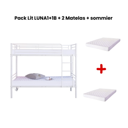Pack Lit Superposé Luna Métal Blanc Séparable 2x90x190 cm