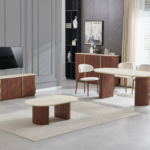 Meuble TV Terra Ovale Travertin Noyer Vert
