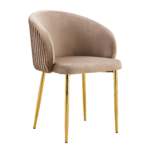 Lot 2 Chaises Salle à Manger Carlita Accoudoirs Velours Taupe Pieds Gold 44,5x50x80cm