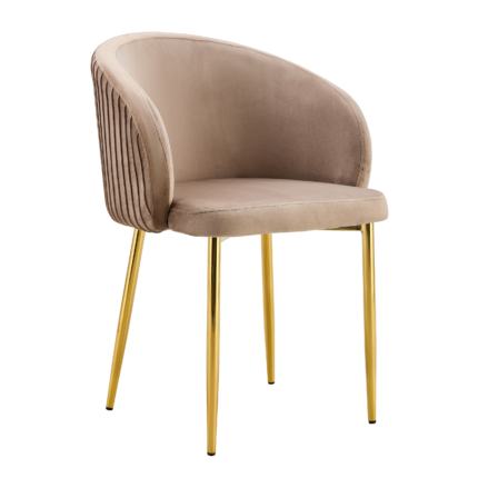 Lot 2 Chaises Salle à Manger Carlita Accoudoirs Velours Taupe Pieds Gold 44,5x50x80cm