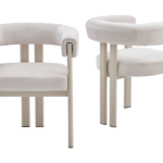 Chaise Arrondie Livo Velours Taupe Pied Travertin Vert