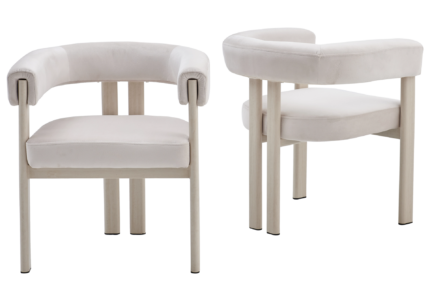 Chaise Arrondie Livo Velours Taupe Pied Travertin Vert