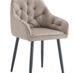 Lot 2 Chaises Salle à Manger Jade Accoudoirs Velours Taupe Pieds Métal Noir 53,5x53x84cm