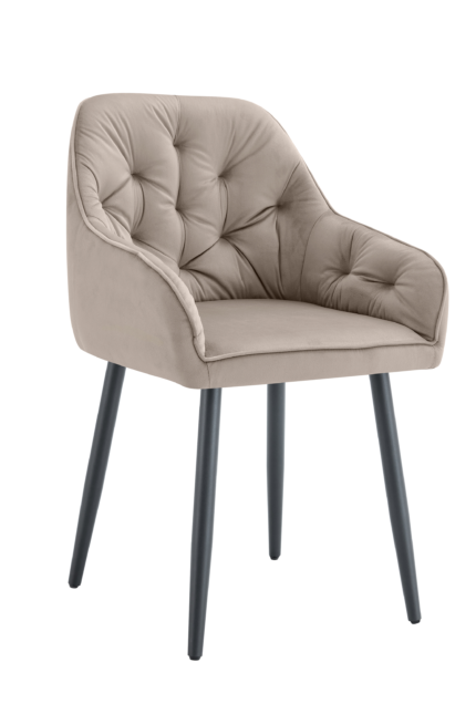 Lot 2 Chaises Salle à Manger Jade Accoudoirs Velours Taupe Pieds Métal Noir 53,5x53x84cm