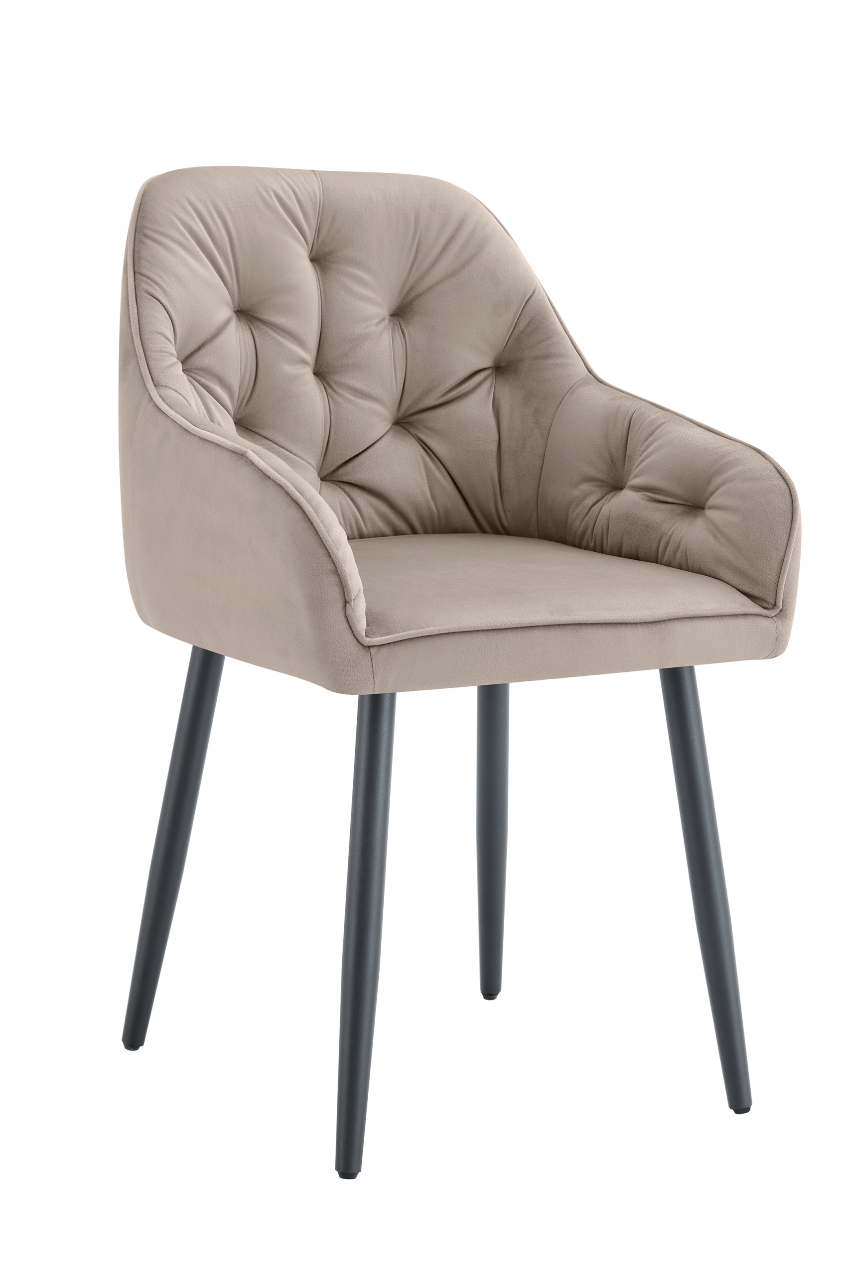 0 886.png Lot 2 Chaises Salle à Manger Jade Accoudoirs Velours Taupe Pieds Métal Noir 53,5x53x84cm