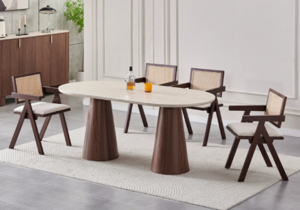 Ensemble Table Chaises Monza Noyer Cannage Vert