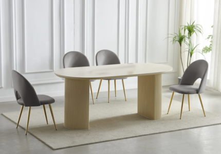 Chaise Terra Travertin Beige Pieds Dorés Grise