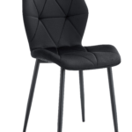 Lot 4 Chaises Salle à Manger Coquillage Velours Noir Pieds Métal Noir 46x58,5x87cm
