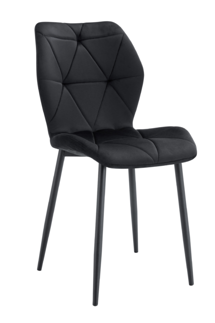 Lot 4 Chaises Salle à Manger Coquillage Velours Noir Pieds Métal Noir 46x58,5x87cm