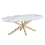 Table Basse MANON Pieds Dorés Céramique Marbre Blanc 120x60 cm