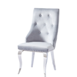 Lot de 4 Chaises LION Capitonnées et Cloutées Chrome Velours - Gris