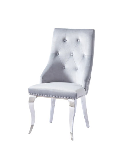 Lot de 4 Chaises LION Capitonnées et Cloutées Chrome Velours - Gris