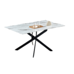 Table à Manger Jessica Verre Marbré Blanc Pieds Métal Noir 150 cm