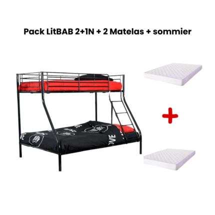 Pack Lit Superposé Costo Métal Noir 3 Places 90/140x190 cm