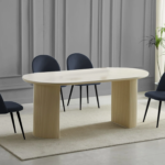 Ensemble Table Chaises Terra Travertin Beige Velours Noires