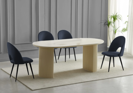 Ensemble Table Chaises Terra Travertin Beige Velours Noires
