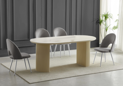 Chaise Terra Travertin Beige Pieds Argentés Grise