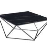 Table Basse Alina Verre Trempé Marbré Noir Pieds Chrome 80x80x45 cm