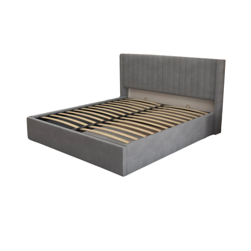 Lit Coffre Camille Velours Gris 140x190 cm