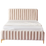 Lit 2 Places Faye Velours Beige 140x190 cm Sommier Inclus