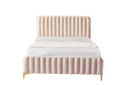 Lit 2 Places Faye Velours Beige 140x190 cm Sommier Inclus