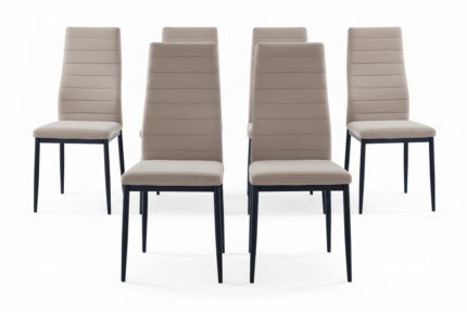 Lot 6 chaises velours taupe pieds métal noir 52x45x90 cm TOLIA