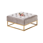 Pouf Coffre TIROIRS Carré Plateau Velours Capitonné Moka 80x80x43cm 2 Tiroirs