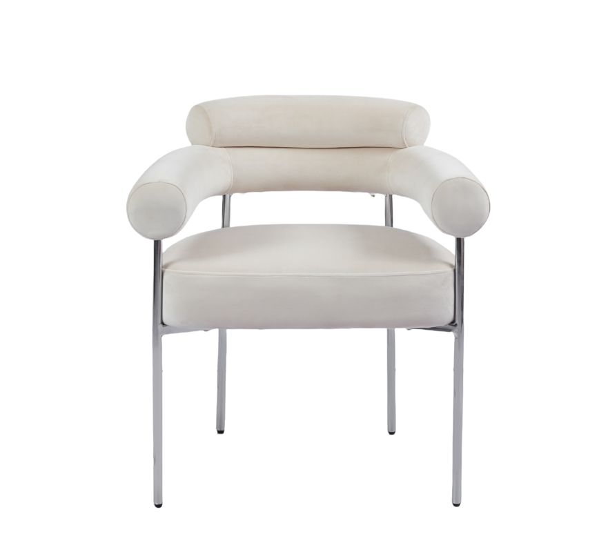 Lot de 2 Chaises Bulle Velours Beige Pieds Chrome 72x60x77 cm