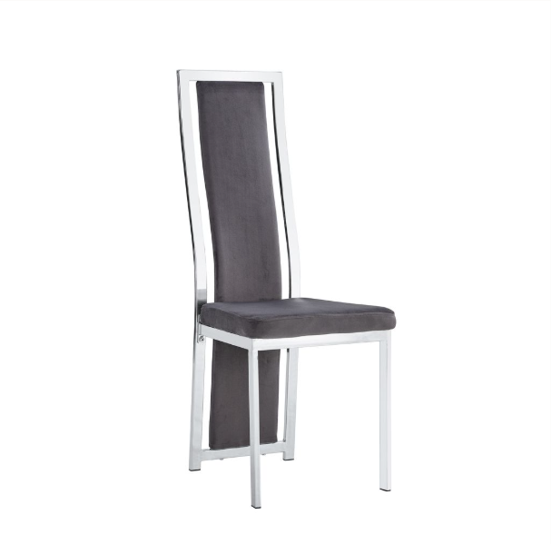 Lot 6 Chaises Salle à Manger Dana Velours Gris Contour Chrome 56x43x99cm