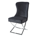 Lot 2 Chaises Salle à Manger Gabrielle Capitonnées Velours Noir Pieds Chrome 59x52x95cm