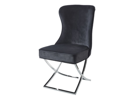 Lot 2 Chaises Salle à Manger Gabrielle Capitonnées Velours Noir Pieds Chrome 59x52x95cm