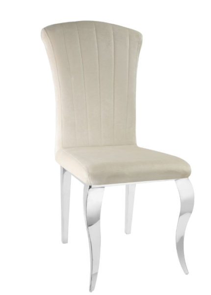 Lot de 6 Chaises baroque LOUIS Chrome Velours Ecru