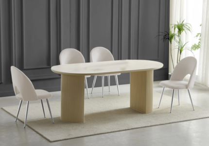 Lot de Chaises Terra Argentées Beiges Pieds Travertin Beige