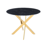Table à Manger Ronde Jessica Marbre Noir Pieds Dorés 100 cm