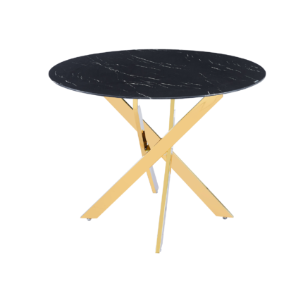 Table à Manger Ronde Jessica Marbre Noir Pieds Dorés 100 cm