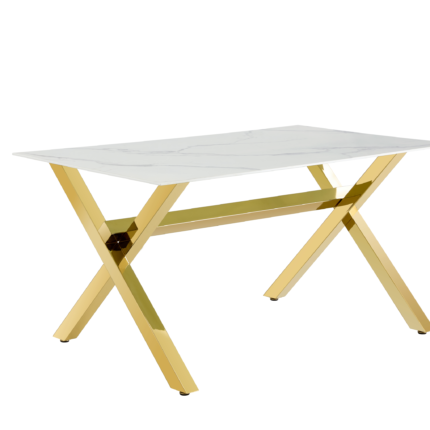Table à Manger Ixe Verre Trempé Pieds Dorés 180x90 cm