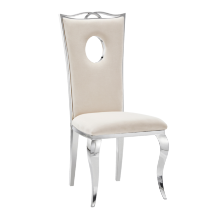 Lot de 4 Chaises Baroque Royal Velours Beige Pieds Chrome
