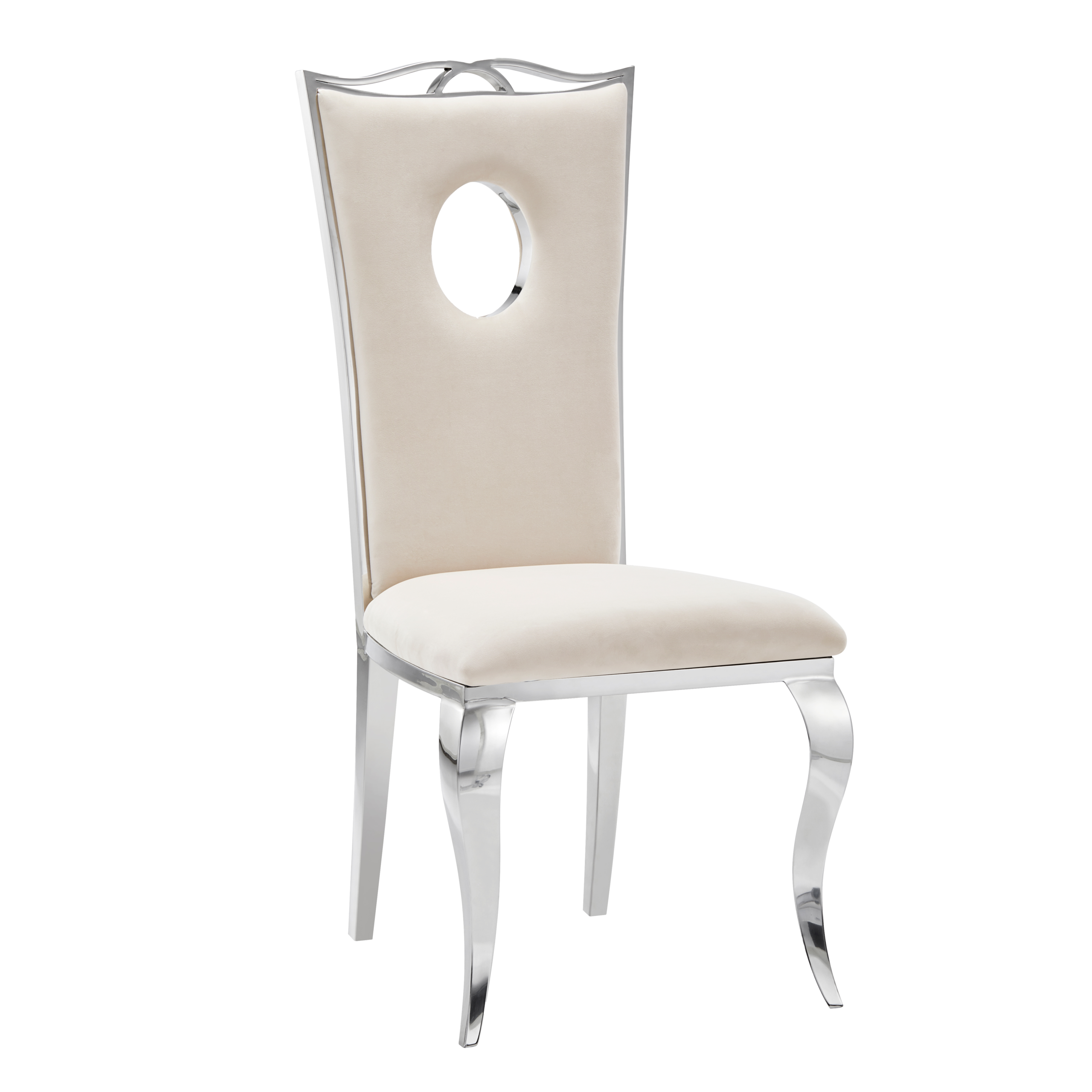 0 960.png Lot de 4 Chaises Baroque Royal Velours Beige Pieds Chrome