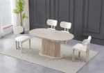 Ensemble Table Extensible Chaises Inaya Travertin Bouclées Beiges