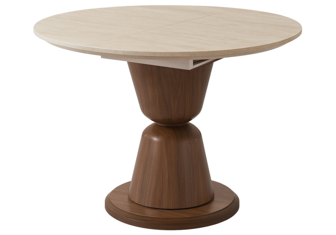 Table à Manger Ronde Extensible Pietra Noyer Travertin Vert