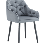 Lot 2 Chaises Salle à Manger Jade Accoudoirs Velours Gris Pieds Métal Noir 53,5x53x84cm