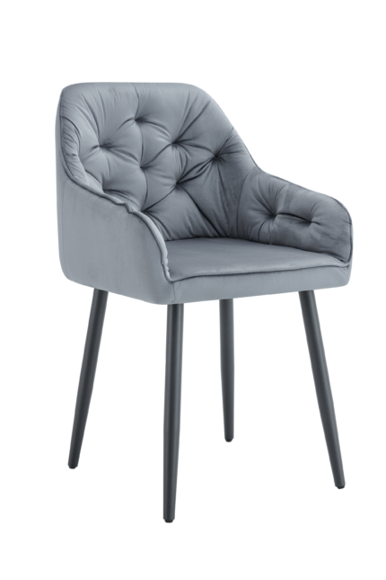 Lot 2 Chaises Salle à Manger Jade Accoudoirs Velours Gris Pieds Métal Noir 53,5x53x84cm