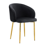 Lot 2 Chaises Salle à Manger Carlita Accoudoirs Velours Noir Pieds Gold 44,5x50x80cm