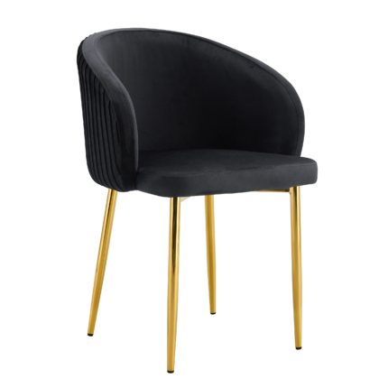 Lot 2 Chaises Salle à Manger Carlita Accoudoirs Velours Noir Pieds Gold 44,5x50x80cm
