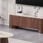 Meuble TV Ovale Monza Noyer Travertin Vert