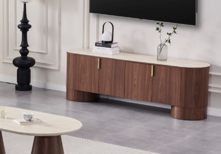 Meuble TV Ovale Monza Noyer Travertin Vert